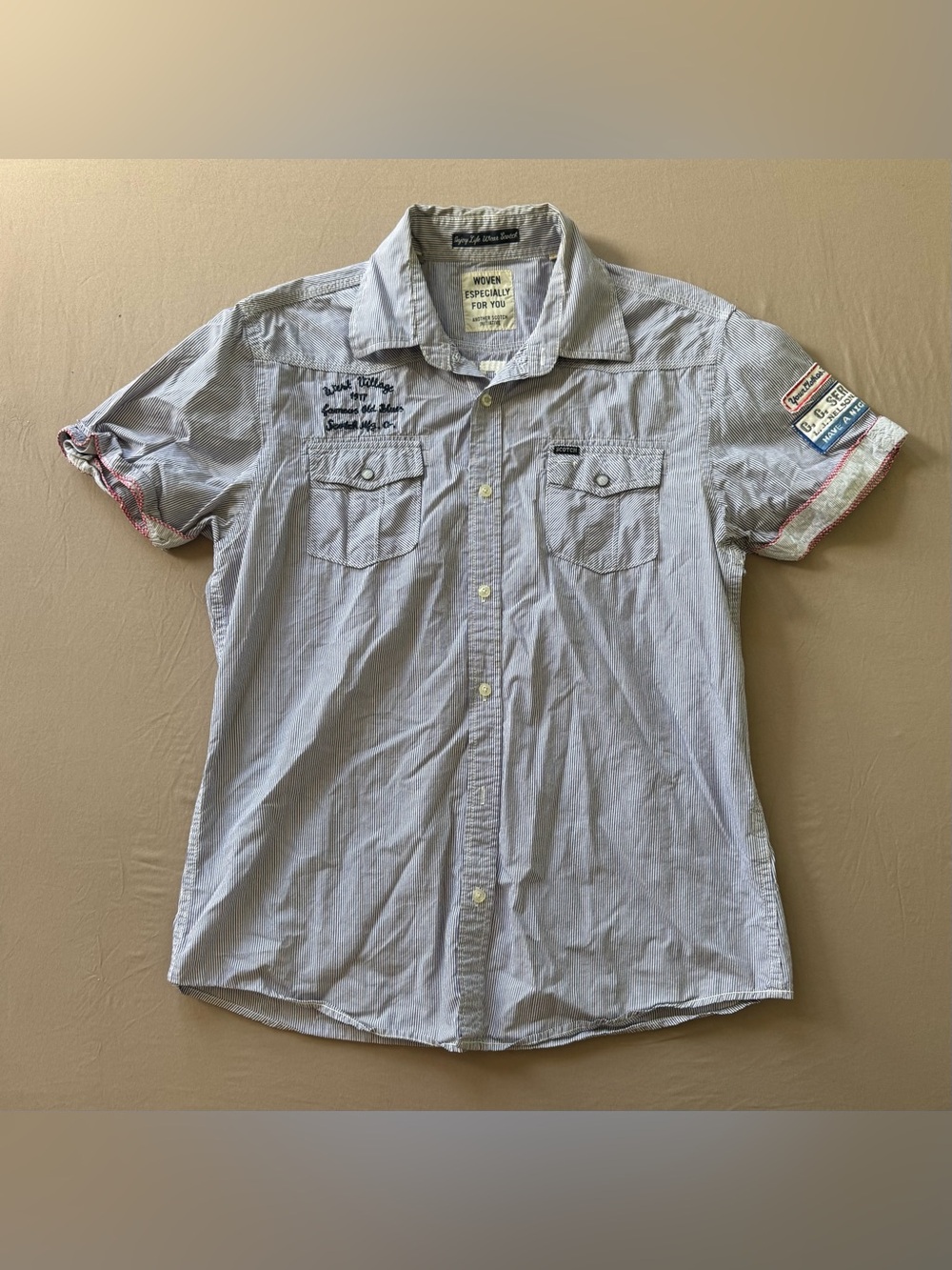 Scotch & Soda striped embroidered button-up work shirt